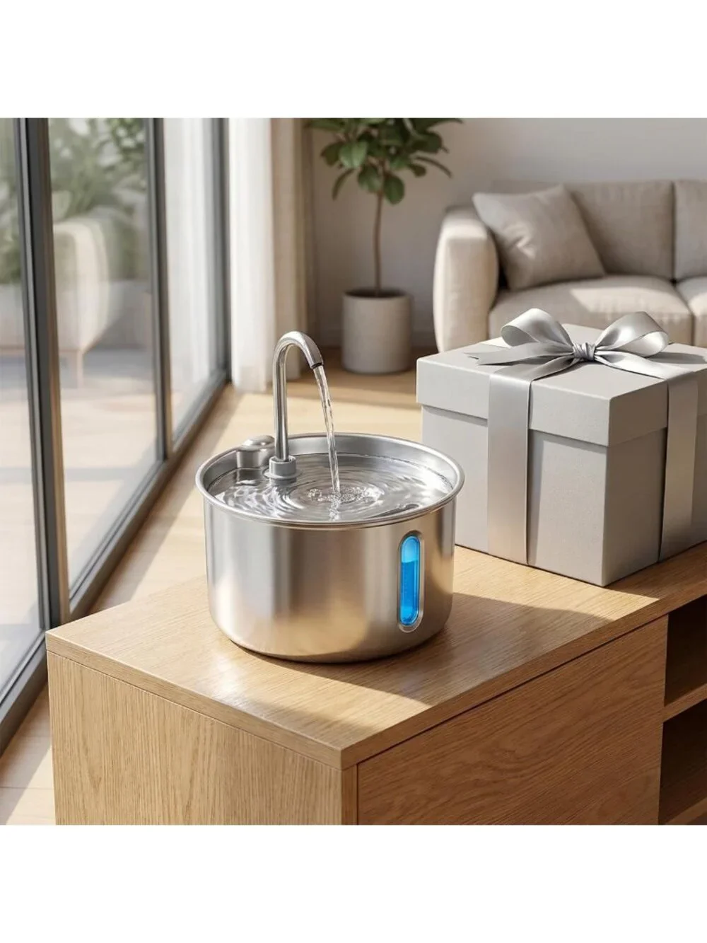 Automatic Stainless Steel Cat Water Fountain 74oz - Quiet Pet Dispenser with